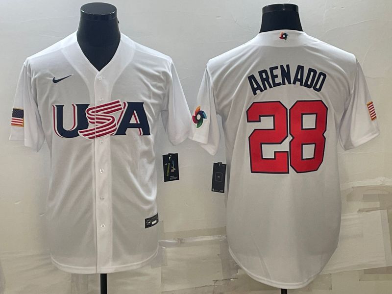 Men 2023 World Cub USA 28 Arenado White Nike MLB Jersey10